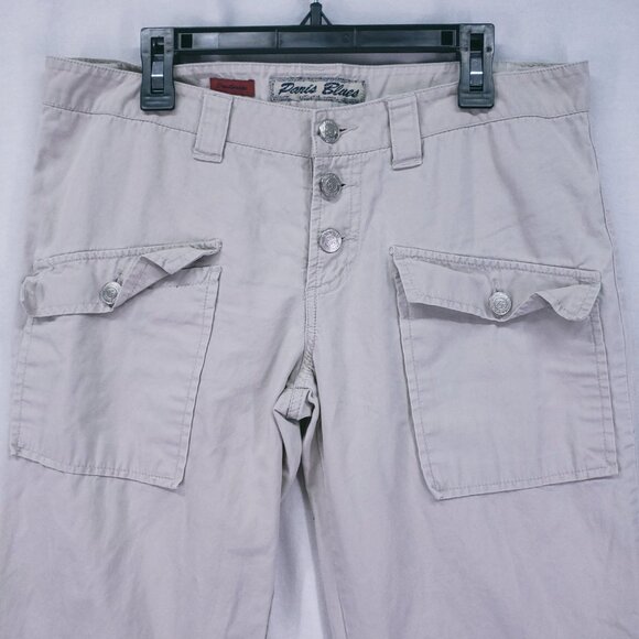 Paris Blues Soulmate Beige Button Up Front Pockets Wide Leg Cargo Pants Size 7 - Picture 7 of 15